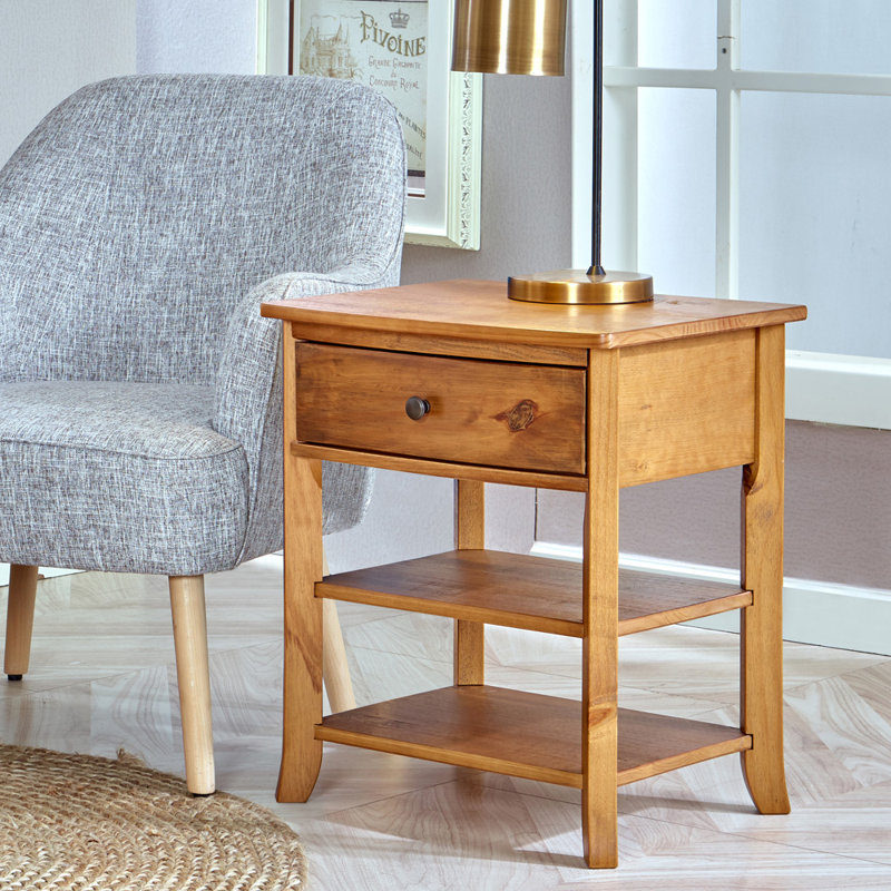 Wellinhall 18'' W Solid Wood Nightstand, Teak