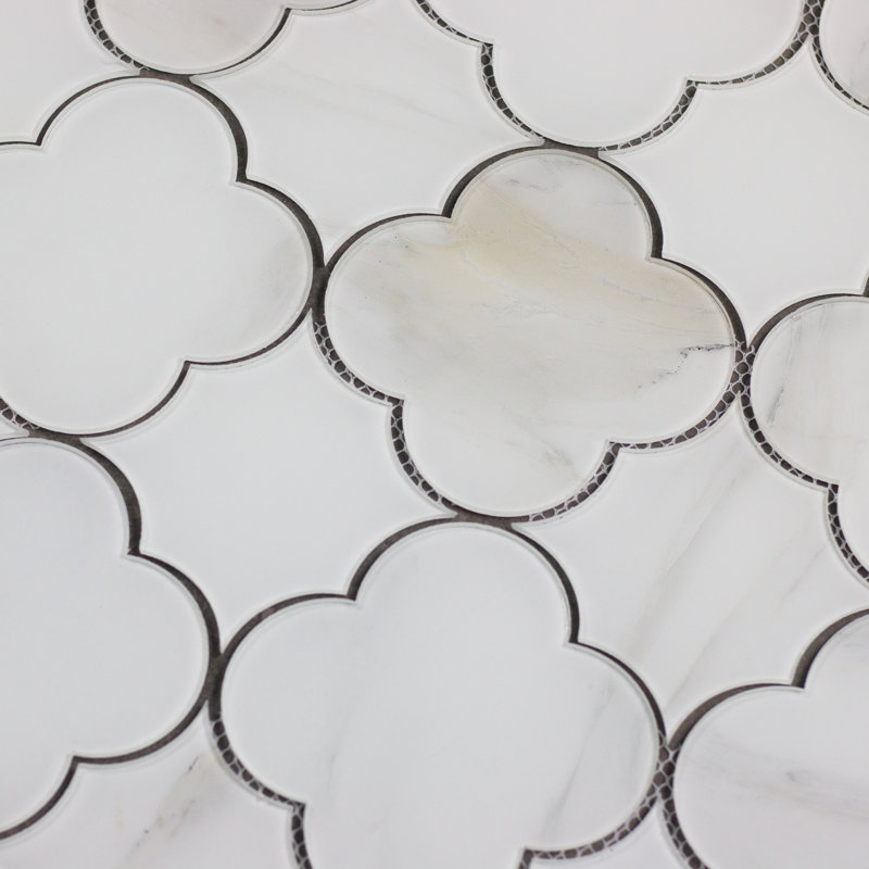 Tuscan Design 6" x 6" Glass Mosaic Wall Tile, Calacatta White/Gray Veins