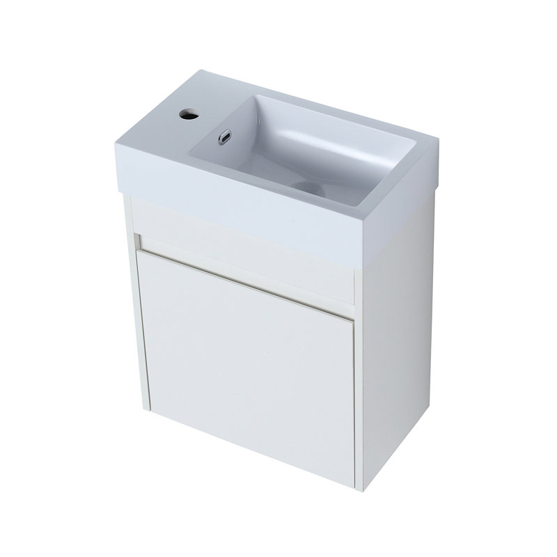 Meuble-lavabo mural 18 po avec lavabo en résine blanche et porte d'armoire à fermeture en douceur 18 po, Blanc