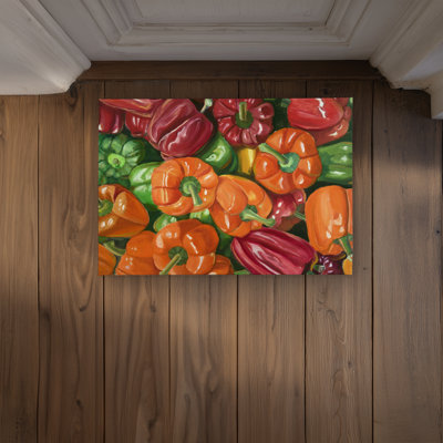 A lot of peppers - Kitchen Still Life Door Mat for Home Decor