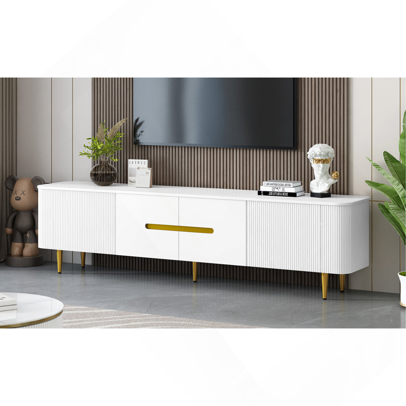 Meuble télé minimaliste pour téléviseur de 85 po ou moins, Blanc