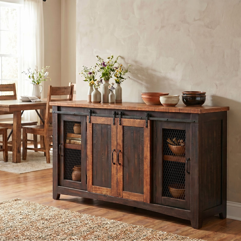 Kinsella TV Stand for TVs up to 70", Antique Black/Distressed Pine
