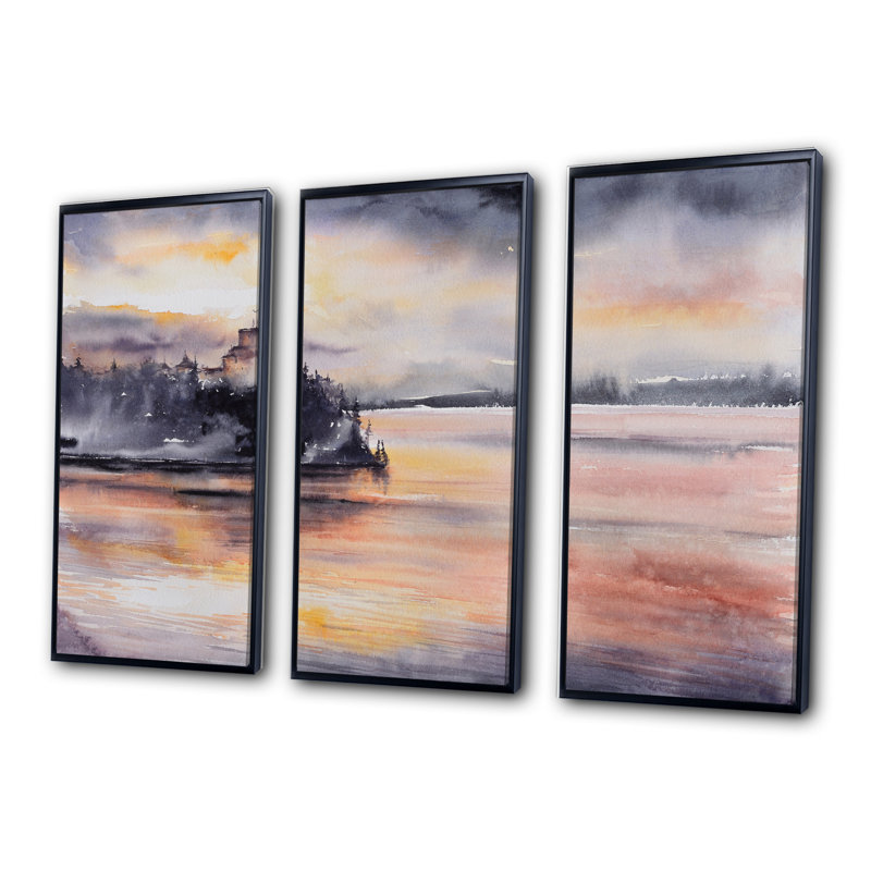 Ensemble de peinture sur toile 3 pièces, Cadre noir, H 28 po x l 36 po x P 1 po