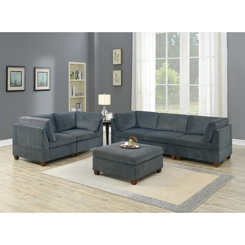 Ensemble de canapé modulaire en chenille gris 6 pièces, Gris chenille