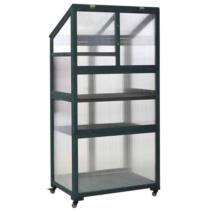 62Inch Height Wood Large Greenhouse Balcony Portable Cold Frame With Wheels And Adjustable Shelves For Outdoor Indoor Use