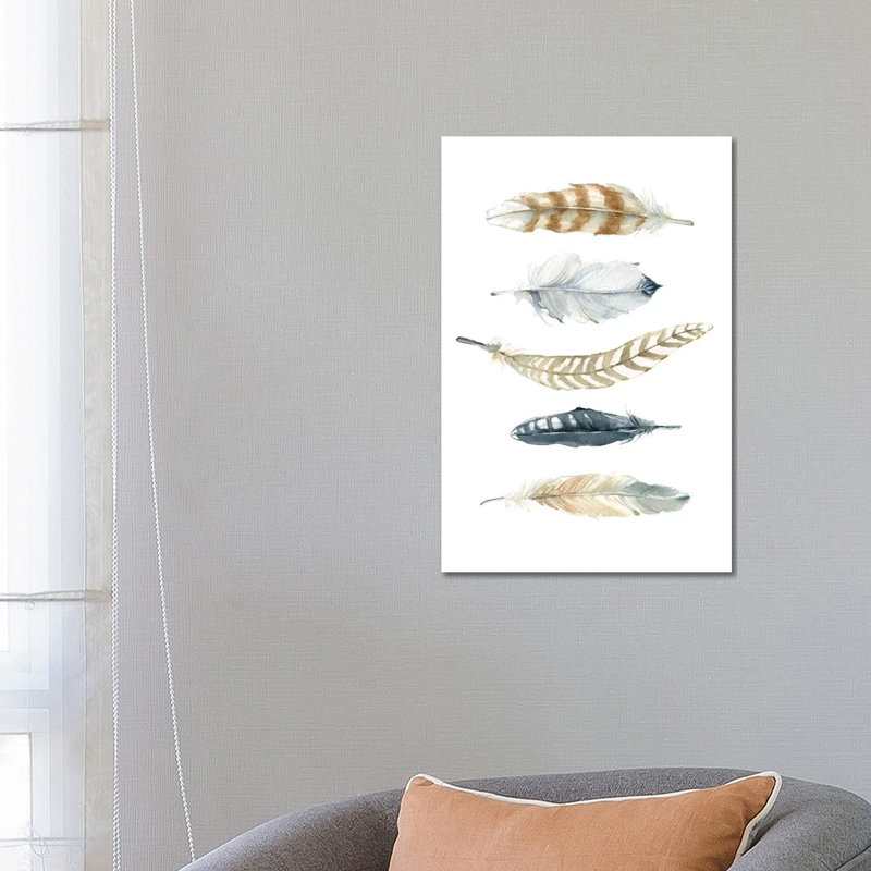 Feather Collection II by Carol Robinson - Painting on Canvas, 20.32 cm H x 30.48 cm W, Wrapped Canvas