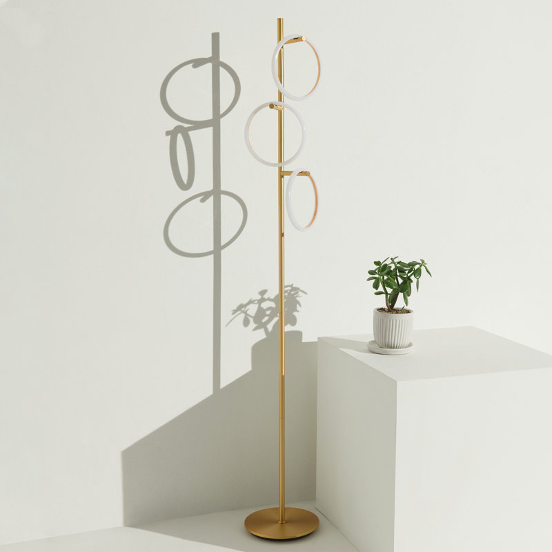 Saturn 66" Modern LED Floor Lamp with 3 Removable Ring Lights and Gold Finish, 3-Way Dimming