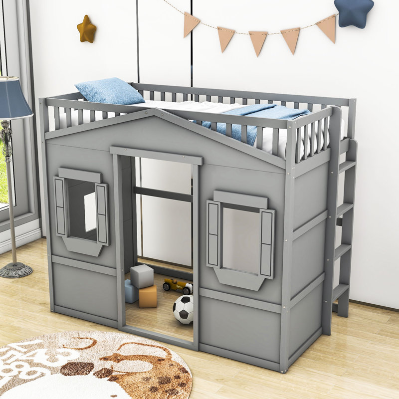 Lit mezzanine avec échelle Gabriella-Frances, Simple, Gris