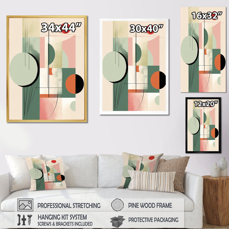 «Minimal Boho Geometric In Faded Retro Pastel», reproduction d'art sur toile géométrique moderne, H 32 po x l 16 po x P 1 po