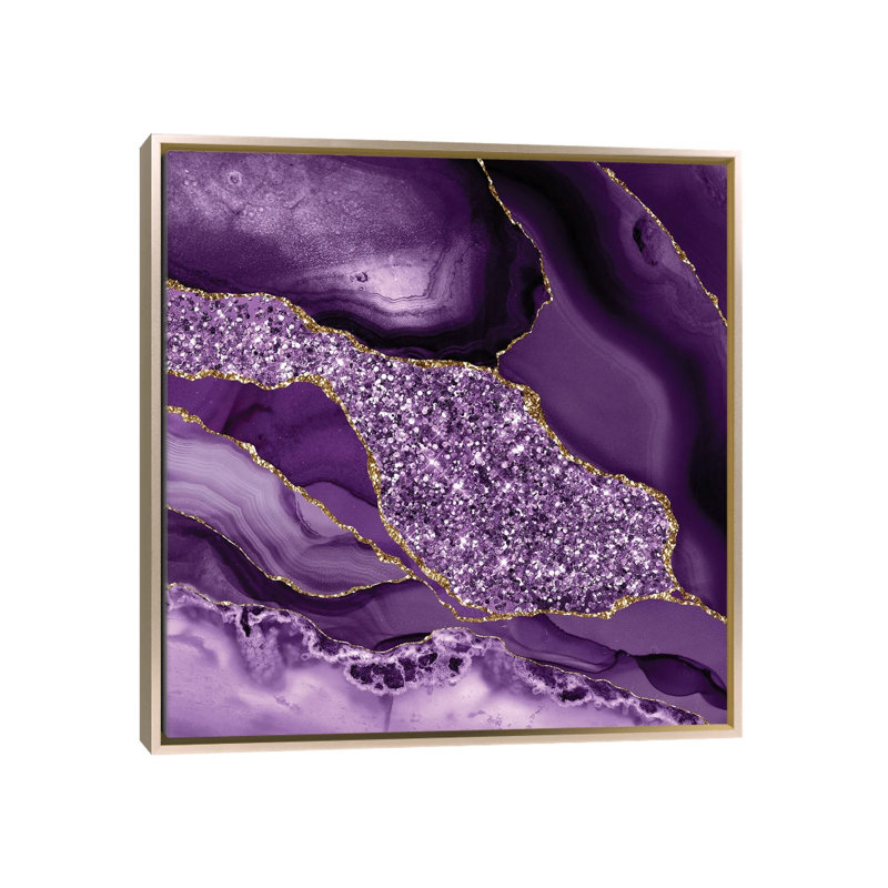 Agate Glitter Ocean Texture III, 18" H x 18" W x 1.5" D, No Mat, Champagne Floater Framed Canvas