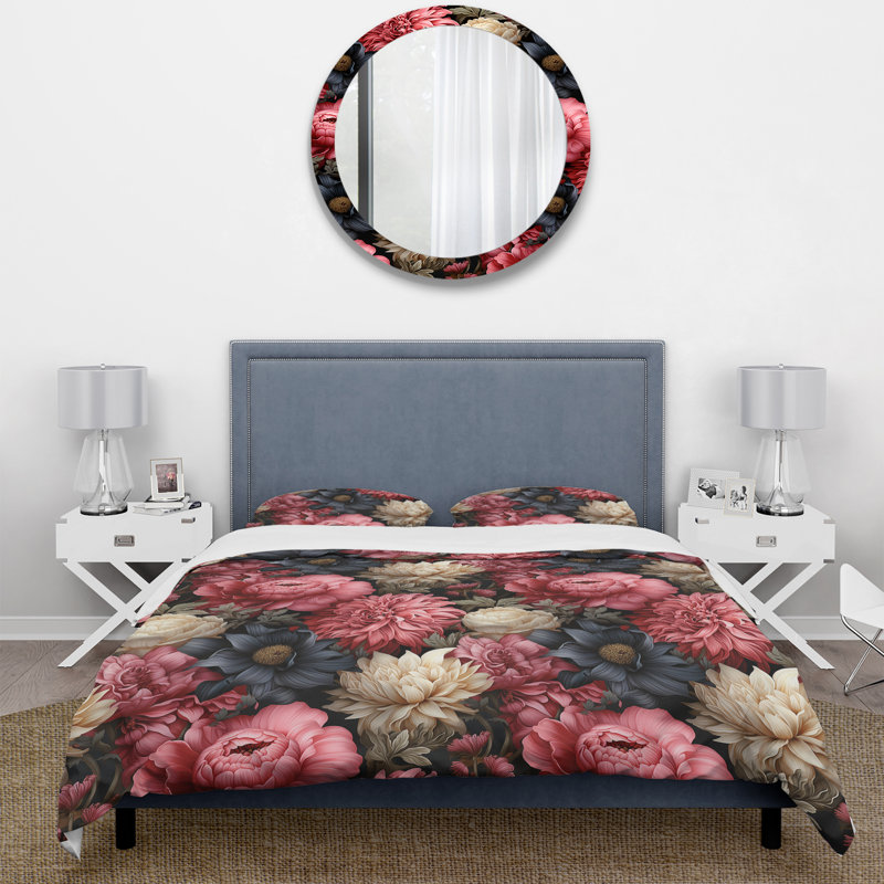 Victorian Pink And Beige Floral Pattern I - Ensemble de housse de couette à motif floral