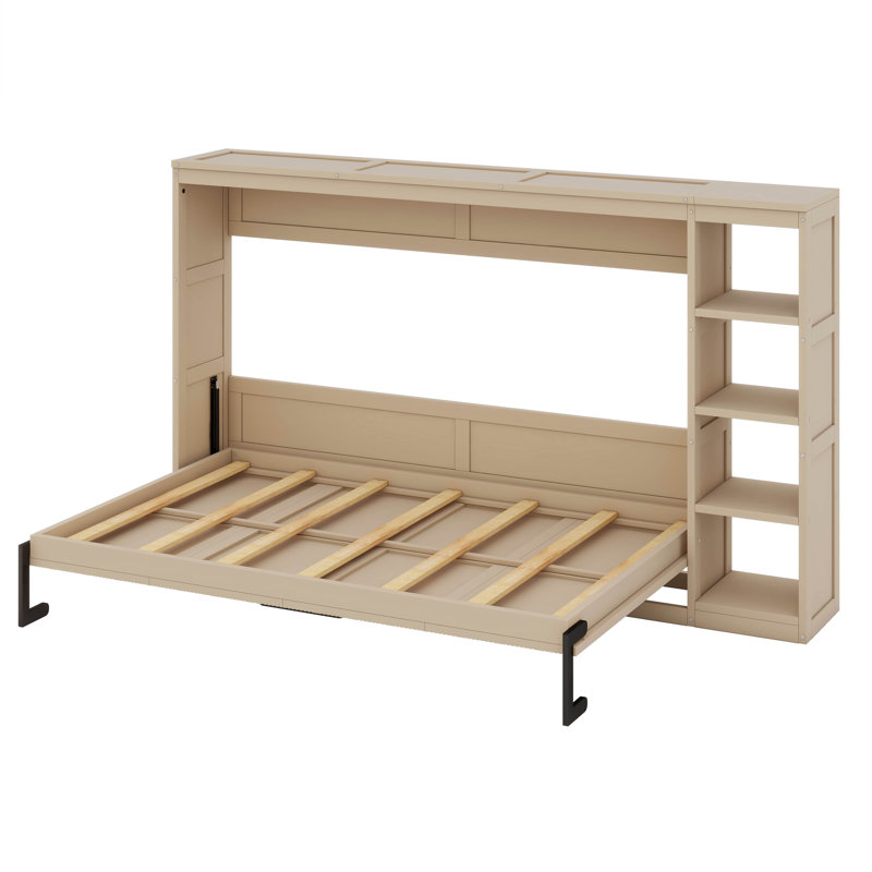  Murphy Bed With Bookshelf, Natural, Full