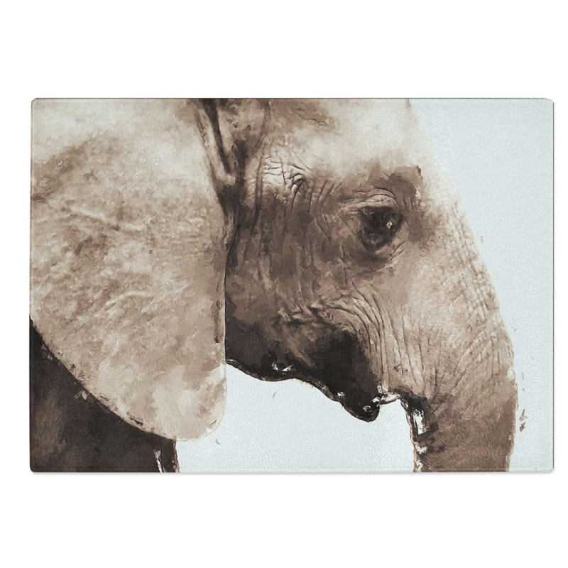 Tempered Glass Portrait of an Elephant Chopping Board, 39 cm W x 28.5 cm L