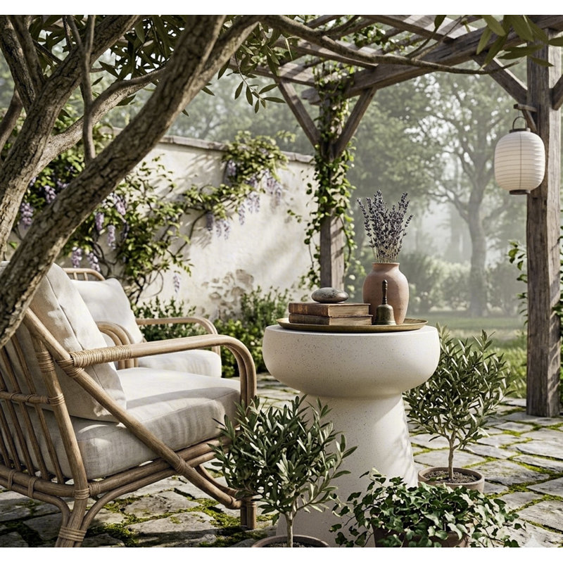 Mushroom Side Table – Geometric Pedestal Design – Multi-Purpose Outdoor/Indoor Accent Table, Easy-Clean Matte Finish, White