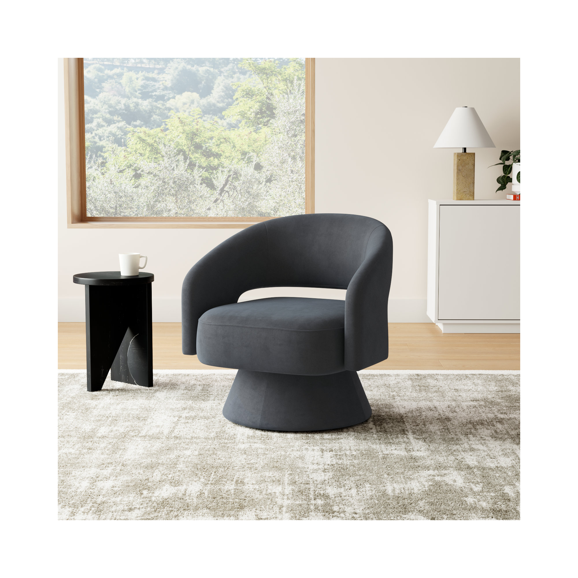 Bhupendra Swivel Accent Chair, Dark Grey Velvet