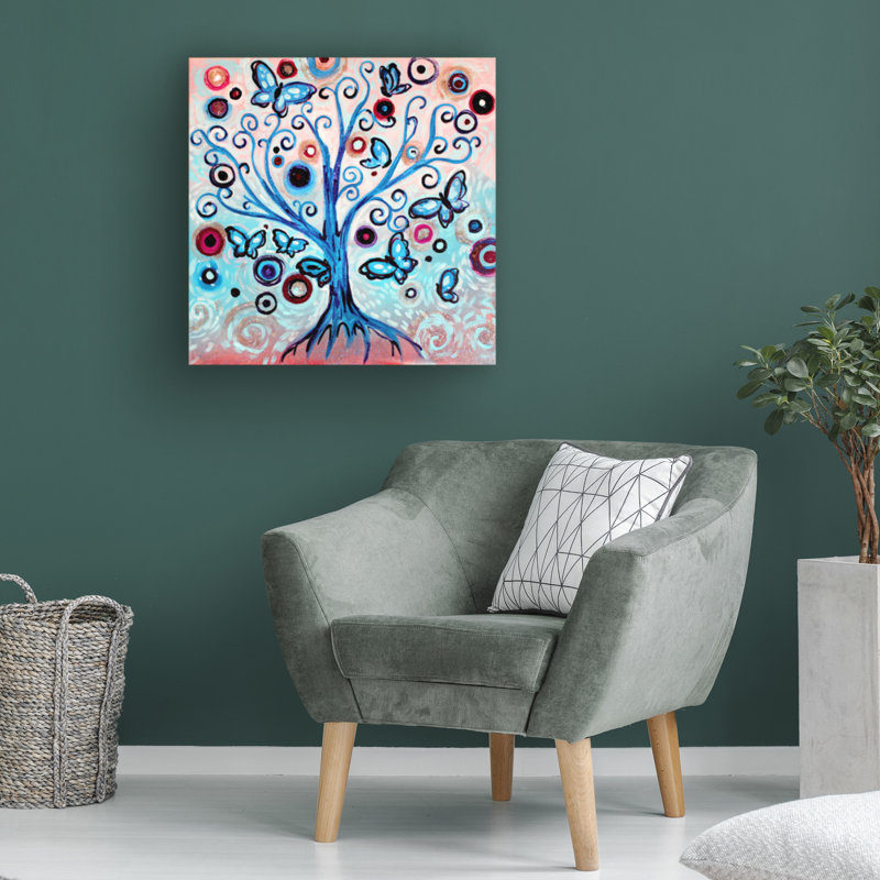 «Modern and Contemporary Blue Butterfly Tree», reproduction sur toile, H 24 po x l 24 po x P 2 po