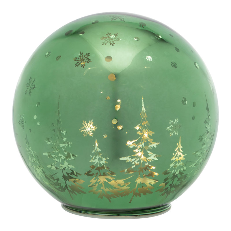 LED Lighted Pine Trees And Snowflakes Glass Globe Christmas Decoration - 6"