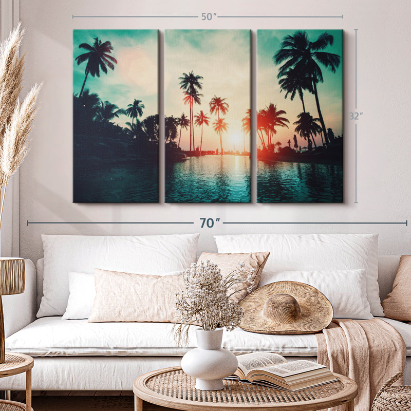 «Soft Sunset Over Palm Trees» sur, H 32 po x l 50 po x P 1,25 po