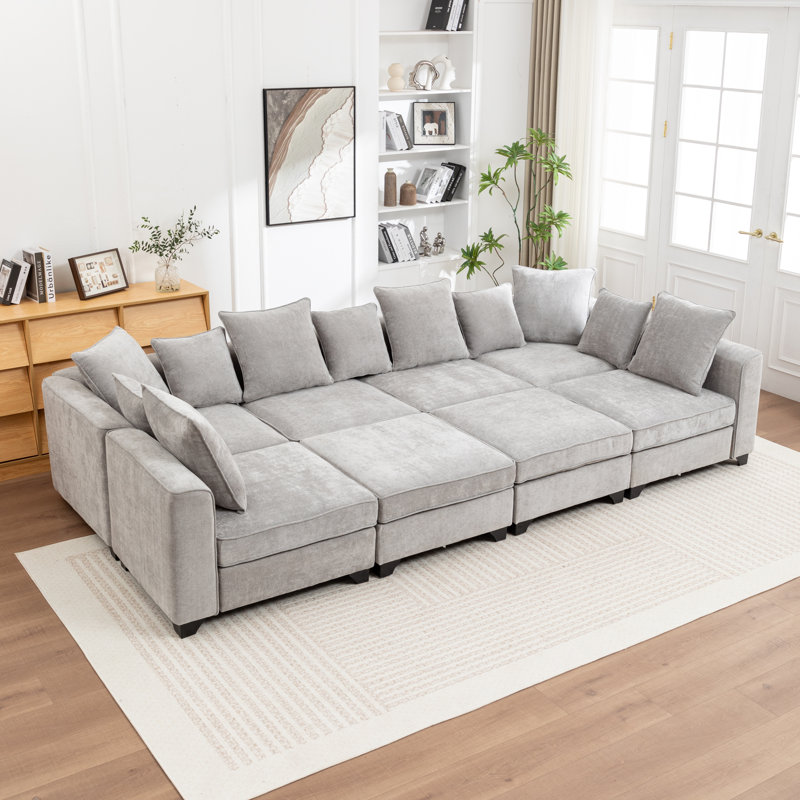 Canapé-lit modulaire 8 pièces Bennett, Gris chenille
