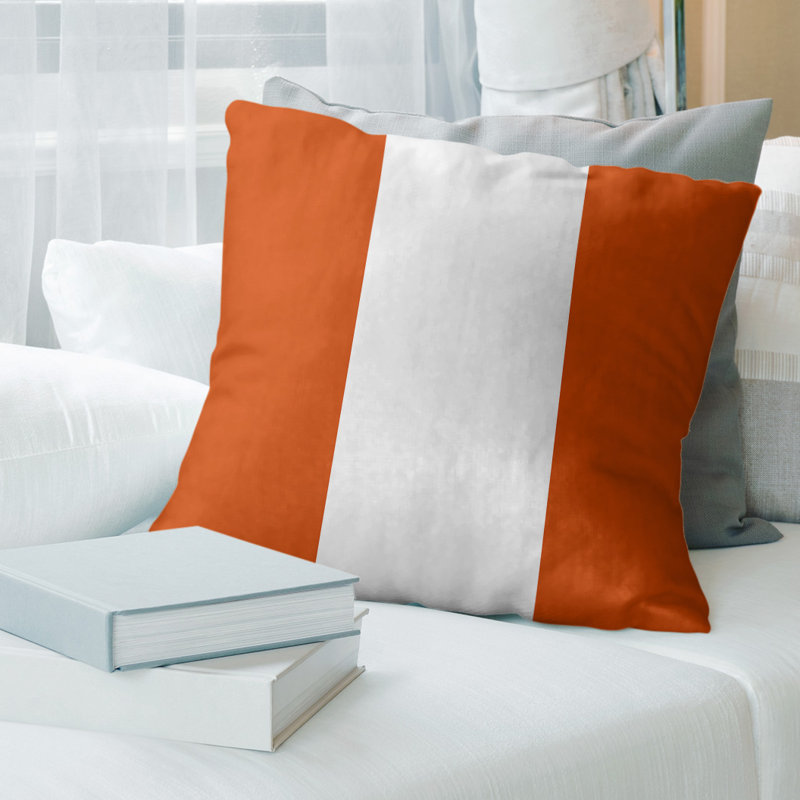 Leather/Suede Reversible Throw Pillow, 26" x 26", Orange/White/Orange