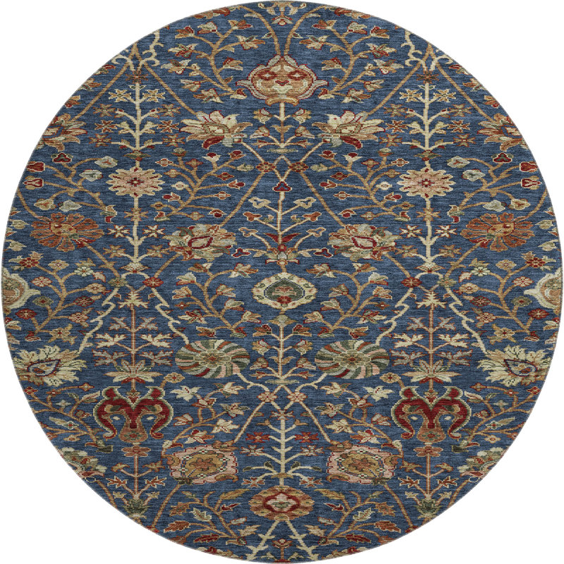 Premium Machine Washable Dahl AMF1085 Floral Rug, Round 8'
