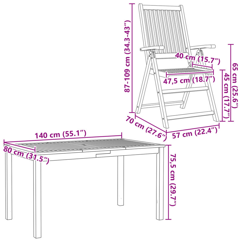 Ensemble repas 7 pièces vidaXL