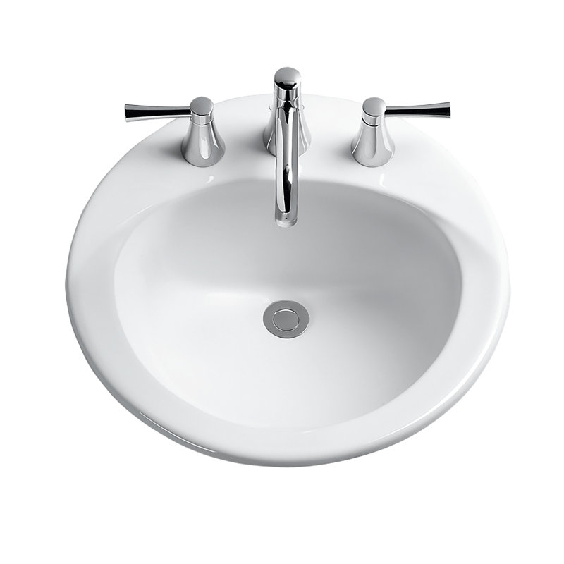 Ultimate® Vitreous China Circular Drop-In Bathroom Sink with Overflow, Bone, 8" Widespread
