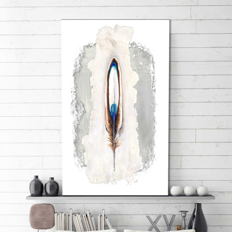 «Simple FeaTher I», reproduction de peinture à l'aquarelle, H 30 po x l 18 po x P 1 po, Toile tendue