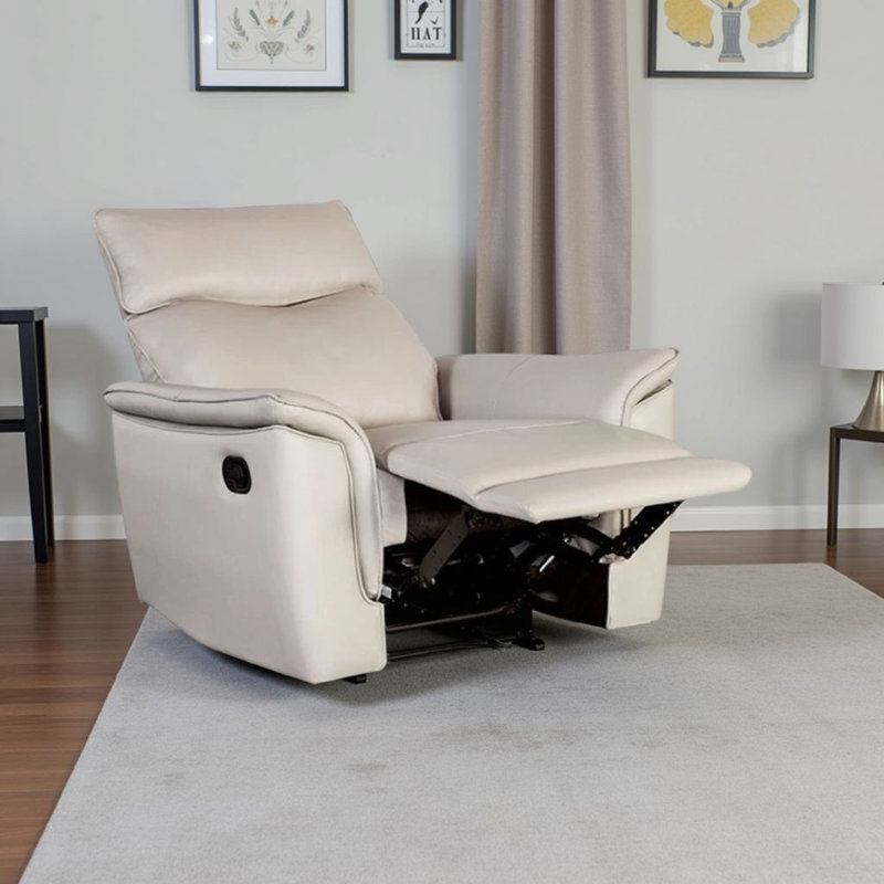 Fauteuil inclinable manuel Lenne, similicuir taupe, accoudoirs rembourrés