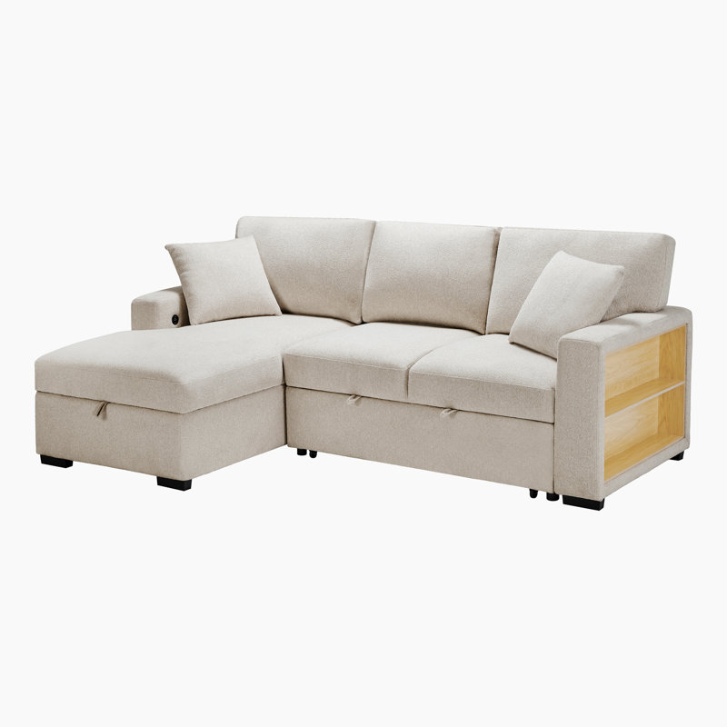 Darrielle Sectional Sofa Sleeper, Beige Fabric, Left Hand Facing