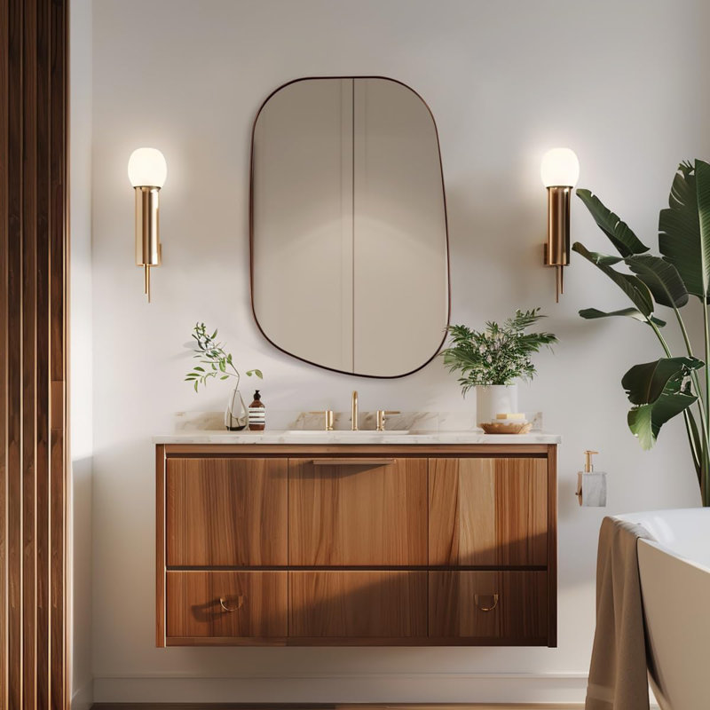 Huldrik Asymmetrical Irregular Bathroom Vanity Mirror | Stainless Steel Frame, Brushed Bronze, 36" x 24"