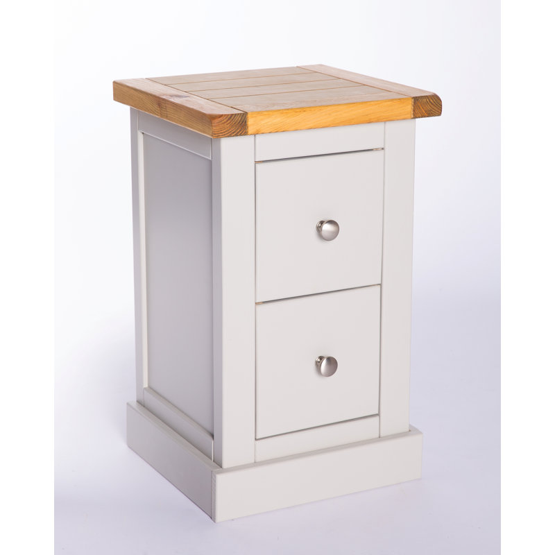 35 cm W Bedside Table, Light Grey, Chrome Knob