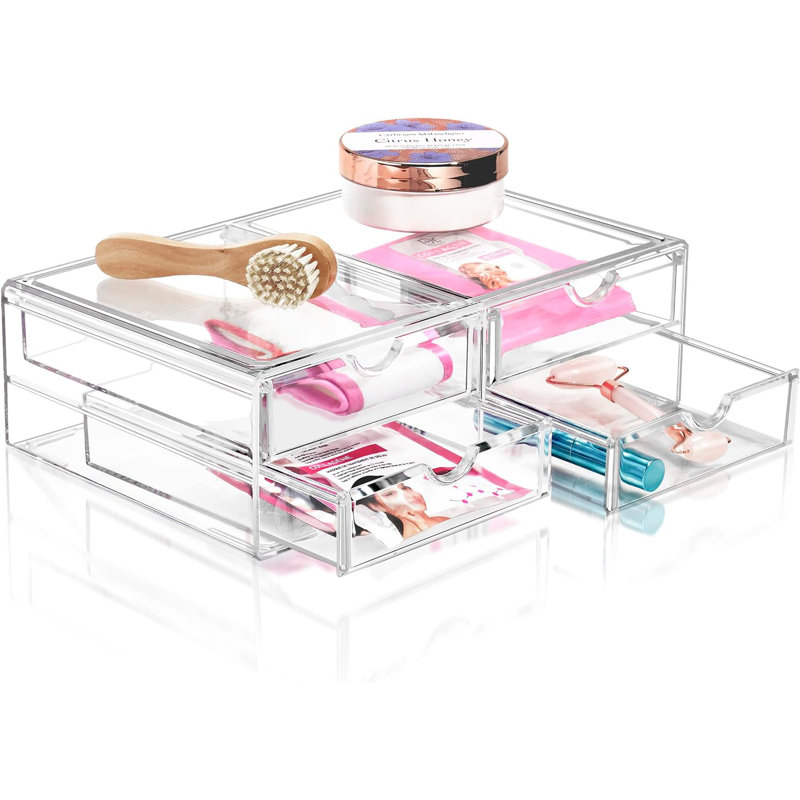 4-Drawer Cosmetic Acrylic Organizer, Stackable, Large in Clear