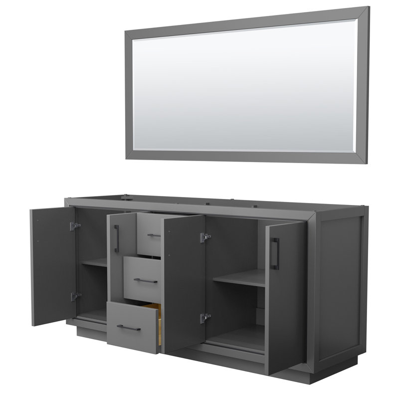 Base de meuble-lavabo double 72 po Icon, Gris mat / noir mat