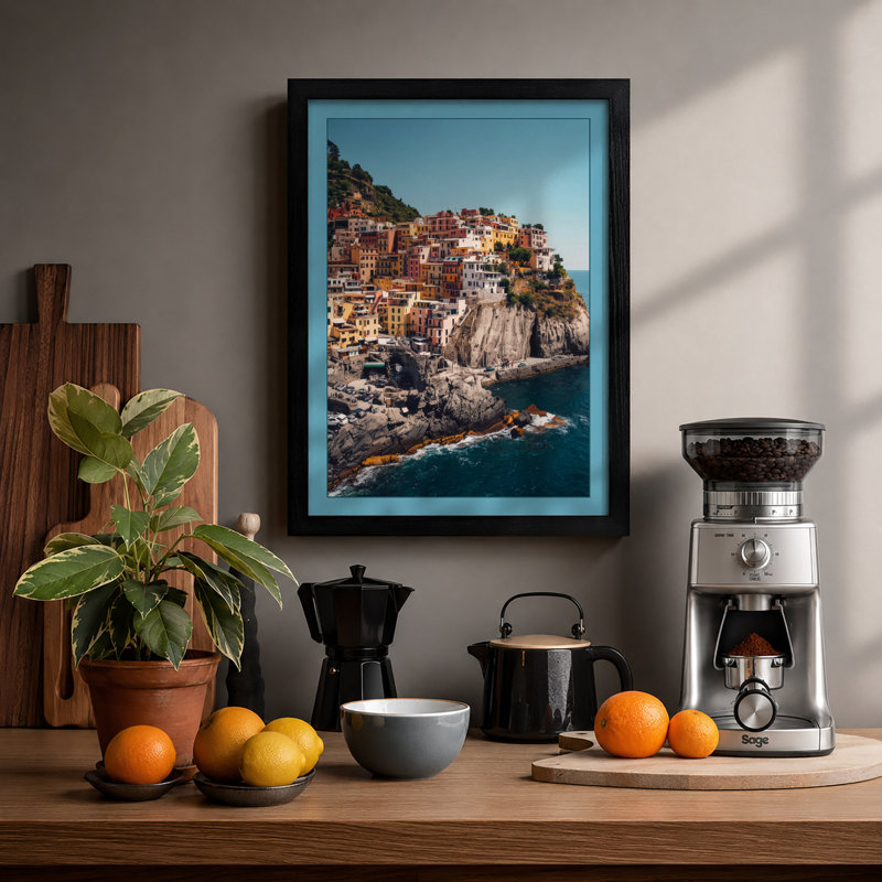 Clifftop Village Coastal - Print, Black, A4 - 29.7 x 21.0 cm
