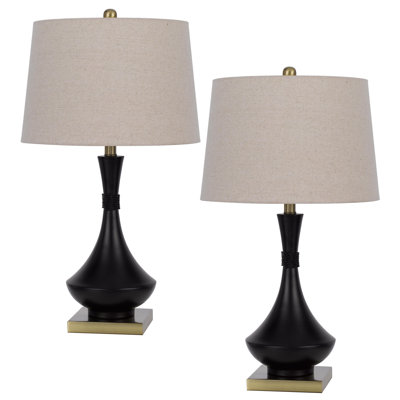 Ensemble de 2 lampes de table Hilo, 67 cm de hauteur, métal noir et laiton antique, 100 W, douille E26, abat-jour rond beige
