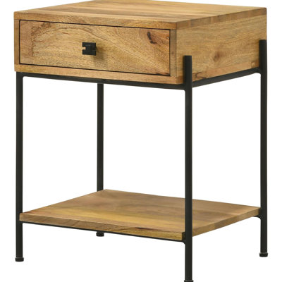 Mango Wood Table With Bottom Shelf And 1 Drawer - Rustic Entryway Furniture 1 Accent Modern Style