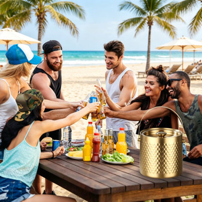 2L Double Wall Vacuum Insulated Stainless Steel Ice Bucket with Lid, Golden Finish Long-Lasting Ice Retention Drinks Cooler, Suitable for Cocktails, Beer & Champagne, Home Bars, Pubs, Garden BBQs and Outdoor Picnics