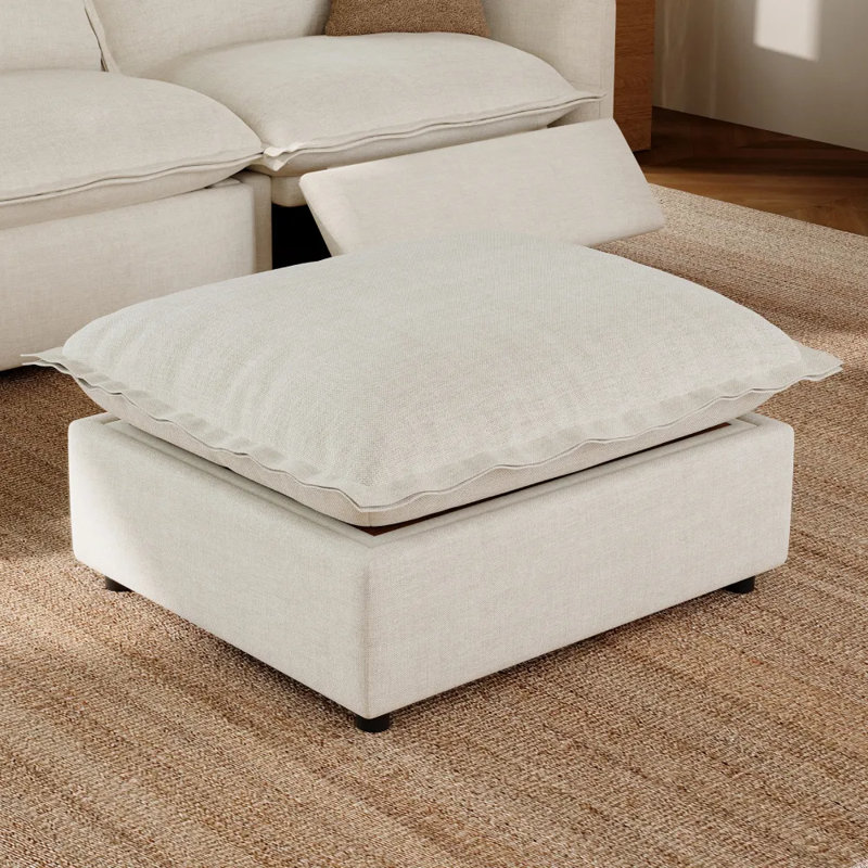 Repose-pieds avec rangement et table basse, tissu, Blanc