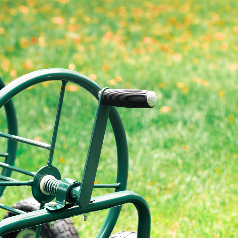 Green Steel 4-Wheel Garden Hose Reel Cart with Climate Resistant Finish