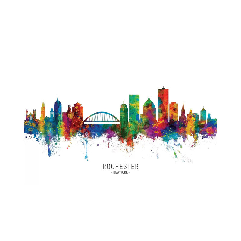 Rochester New York Skyline by Michael Tompsett - Wrapped Canvas Painting, 20.32 cm H x 30.48 cm W