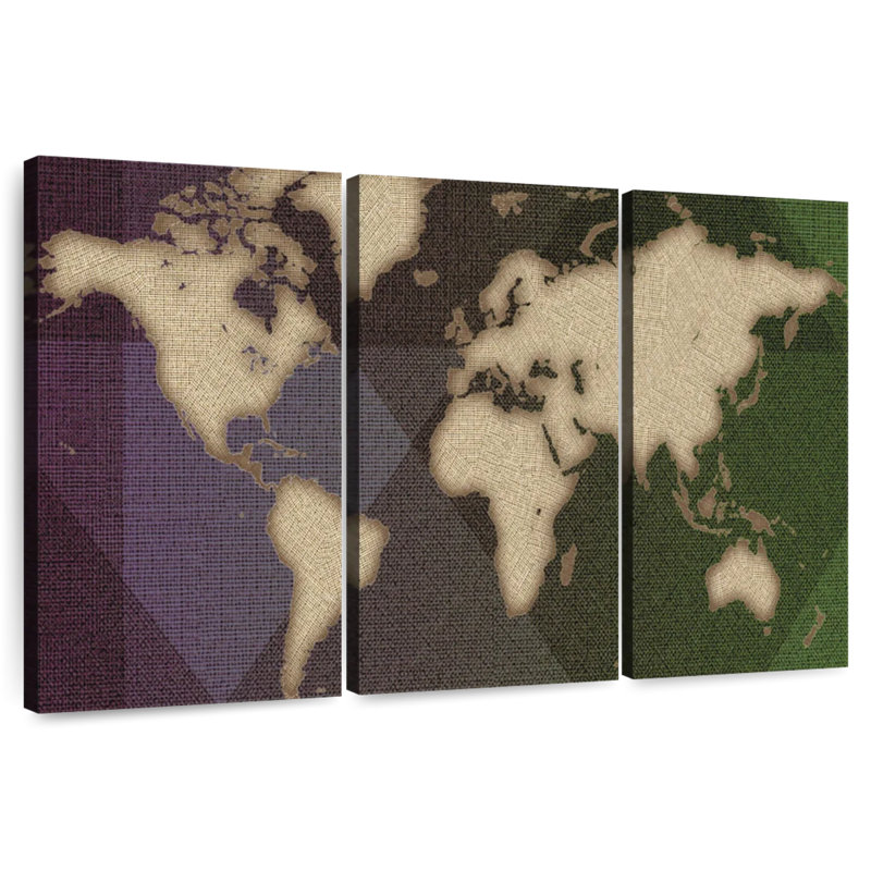 Carte du monde de la flanelle d'Aliaz, H 48 po x l 74 po