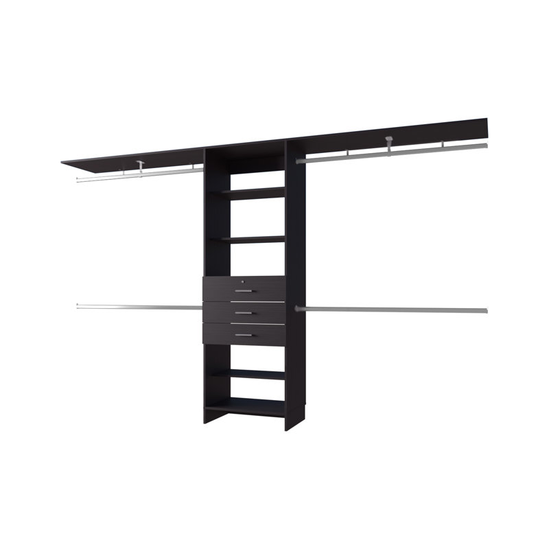 Modular Closet Organizer System With Hanging Rods, Wenge, 73.6" H x 118.1" W x 15.7" D
