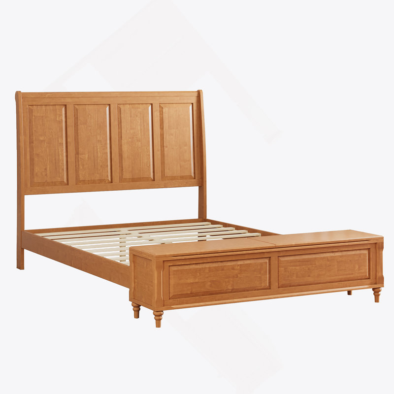 Base de lit avec banc de rangement haut pour tête et pied de lit, Naturel, Grand lit