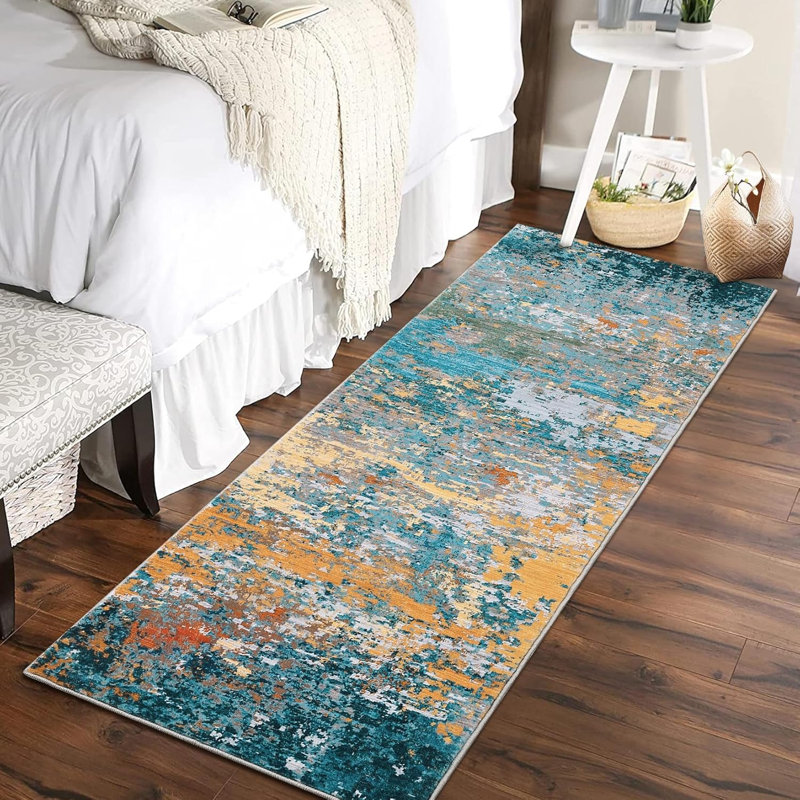 2x6 Washable Rug Non Slip Modern Abstract Hallway Runner Rug Rubber Backing Low Pile Contemporary Carpet Kitchen Laundry Entryway Grey/ 2'×6'