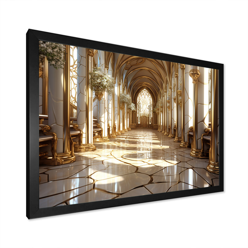 Église baroque basilique - Église, art mural, Cadre d'angle fermé noir, H 16 po x l 32 po x P 1 po