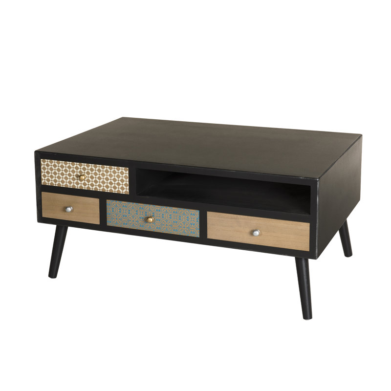 Goodlett Solid Wood Four Leg Coffee Table with Storage