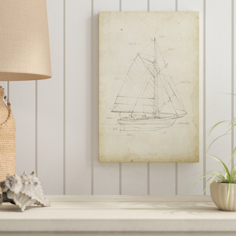 «Sailboat Blueprint III», reproduction d'art sur toile, H 18 po x l 12 po