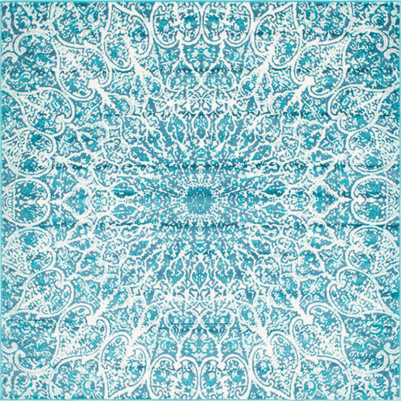 Tapis abstrait Affleck, Carré 8 pi, Turquoise