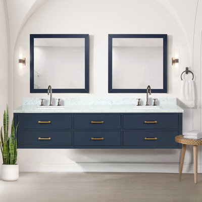 Meuble-lavabo double 84 po X P 22 po D, avec plateau en marbre de Carrare